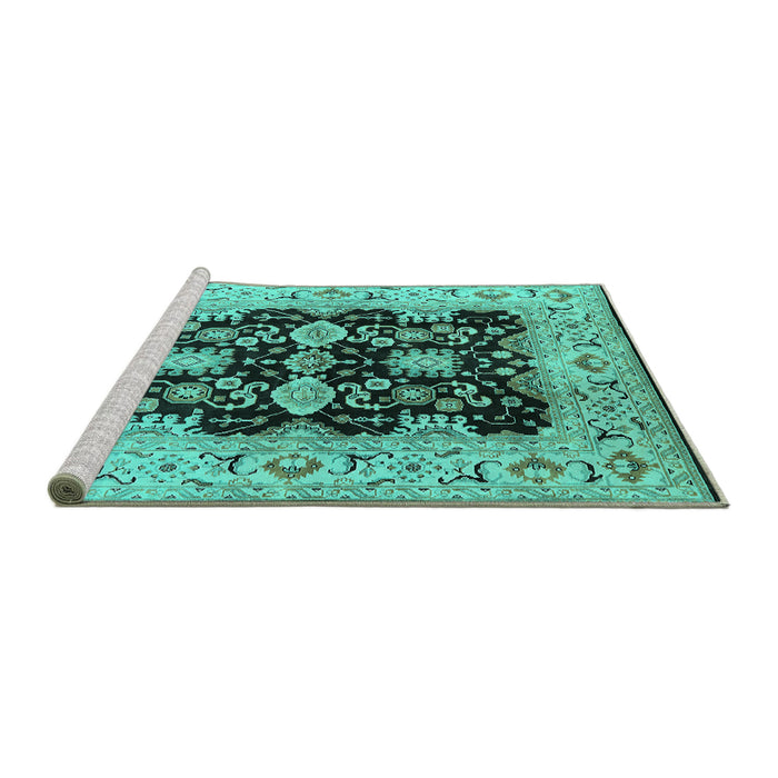 Sideview of Machine Washable Oriental Turquoise Traditional Area Rugs, wshurb2885turq