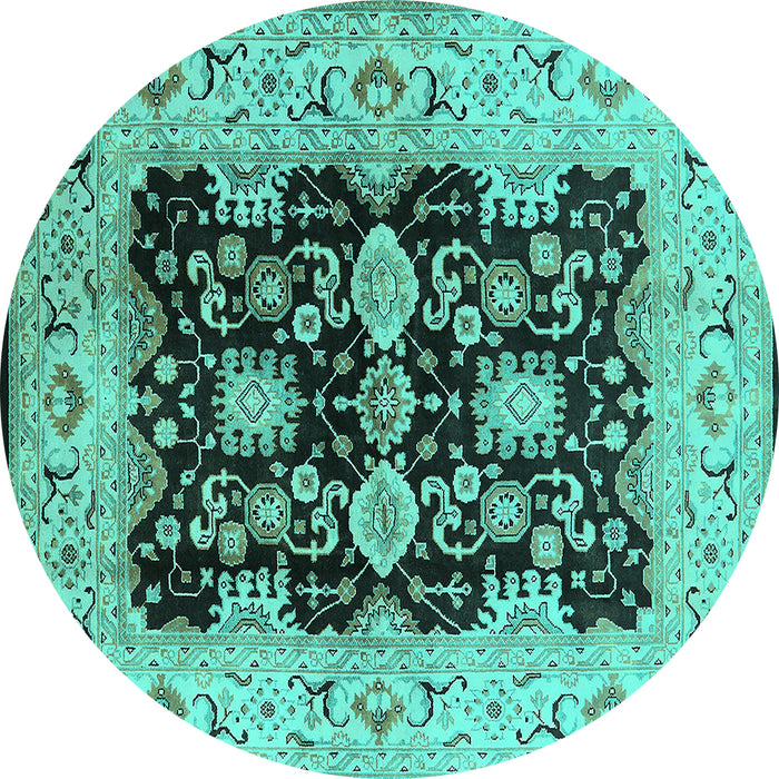 Round Machine Washable Oriental Turquoise Traditional Area Rugs, wshurb2885turq