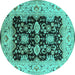 Round Machine Washable Oriental Turquoise Traditional Area Rugs, wshurb2885turq