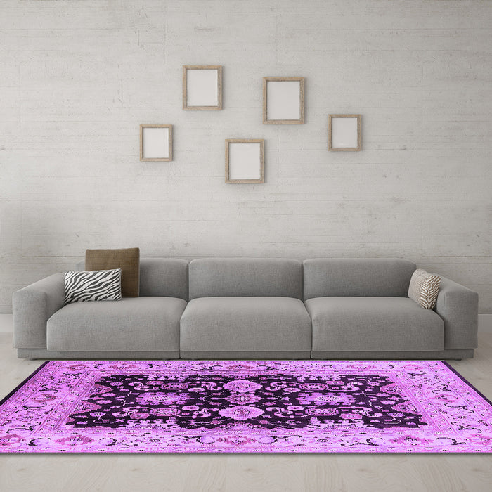 Machine Washable Oriental Purple Traditional Area Rugs in a Living Room, wshurb2885pur