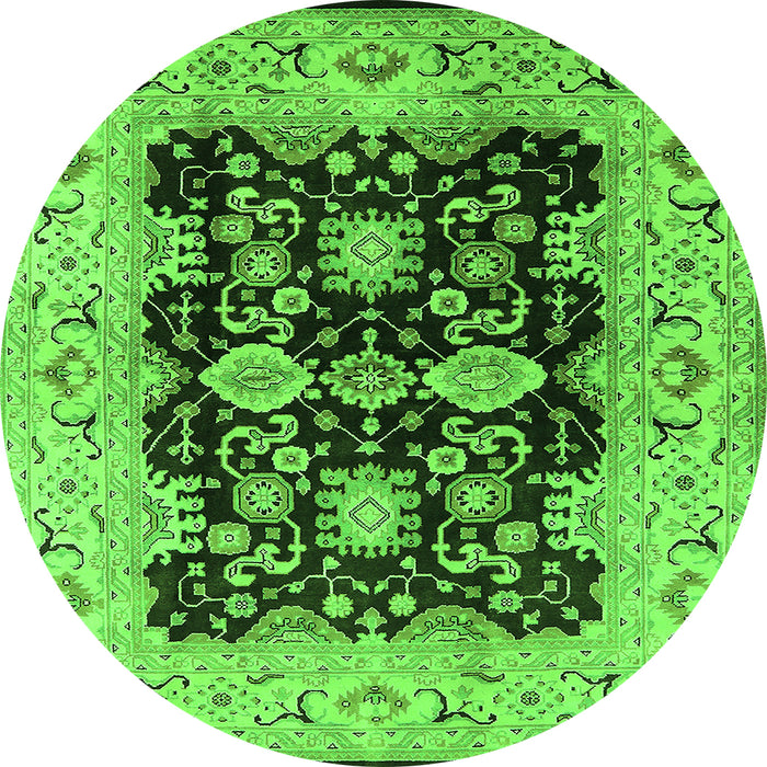 Round Machine Washable Oriental Green Traditional Area Rugs, wshurb2885grn