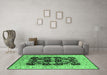 Machine Washable Oriental Emerald Green Traditional Area Rugs in a Living Room,, wshurb2885emgrn