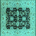 Square Machine Washable Oriental Turquoise Traditional Area Rugs, wshurb2885turq