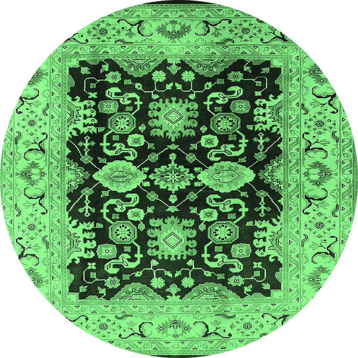 Round Machine Washable Oriental Emerald Green Traditional Area Rugs, wshurb2885emgrn