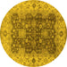 Round Machine Washable Oriental Yellow Traditional Rug, wshurb2886yw