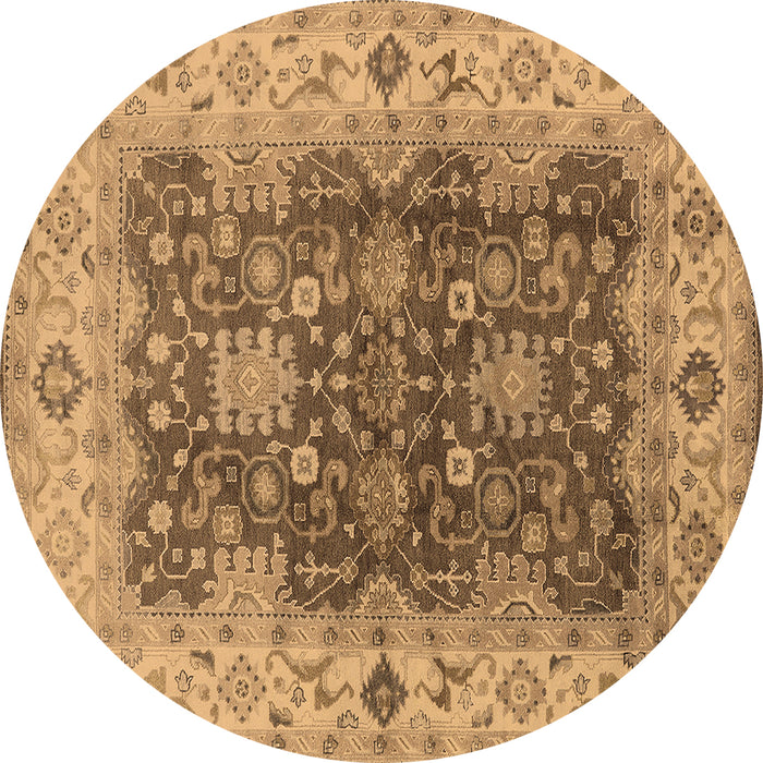 Round Oriental Brown Traditional Rug, urb2886brn