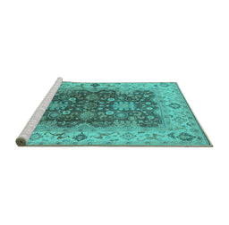 Sideview of Machine Washable Oriental Turquoise Traditional Area Rugs, wshurb2886turq