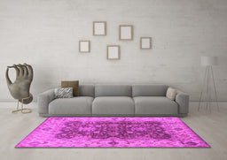 Machine Washable Oriental Pink Traditional Rug in a Living Room, wshurb2886pnk