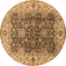 Round Machine Washable Oriental Brown Traditional Rug, wshurb2886brn