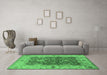 Machine Washable Oriental Emerald Green Traditional Area Rugs in a Living Room,, wshurb2886emgrn