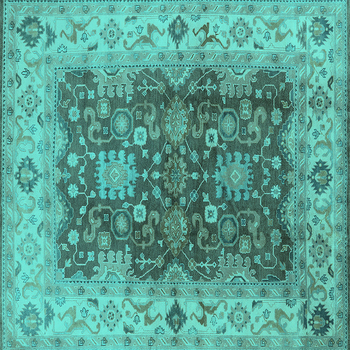 Square Machine Washable Oriental Turquoise Traditional Area Rugs, wshurb2886turq