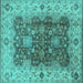 Square Machine Washable Oriental Turquoise Traditional Area Rugs, wshurb2886turq