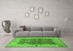 Machine Washable Oriental Green Traditional Area Rugs in a Living Room,, wshurb2886grn