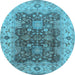 Round Machine Washable Oriental Light Blue Traditional Rug, wshurb2886lblu