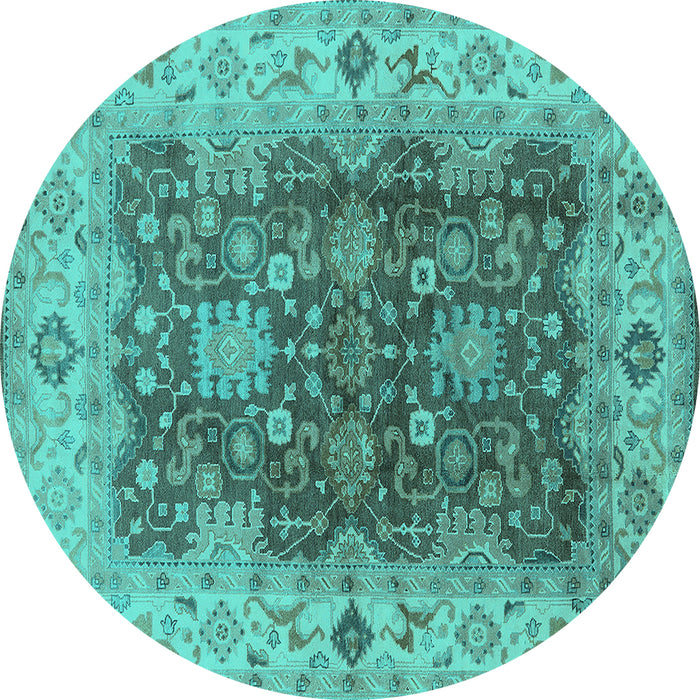 Round Machine Washable Oriental Turquoise Traditional Area Rugs, wshurb2886turq