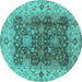 Round Machine Washable Oriental Turquoise Traditional Area Rugs, wshurb2886turq