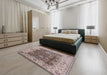 Mid-Century Modern Puce Purple Oriental Rug in a Bedroom, urb2886