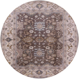 Round Mid-Century Modern Puce Purple Oriental Rug, urb2886