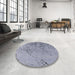 Round Mid-Century Modern Slate Blue Grey Solid Rug in a Office, urb2887