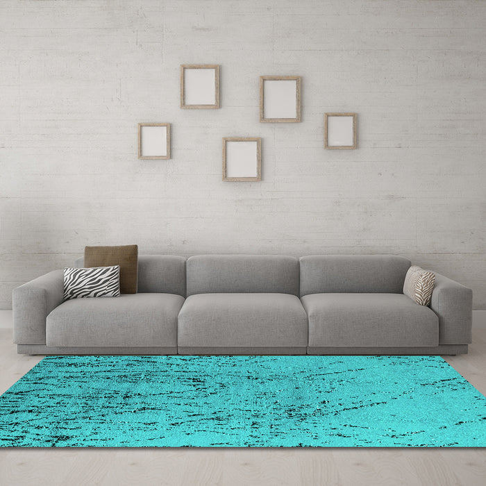 Machine Washable Solid Turquoise Modern Area Rugs in a Living Room,, wshurb2887turq