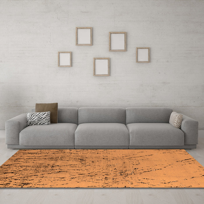 Machine Washable Solid Orange Modern Area Rugs in a Living Room, wshurb2887org