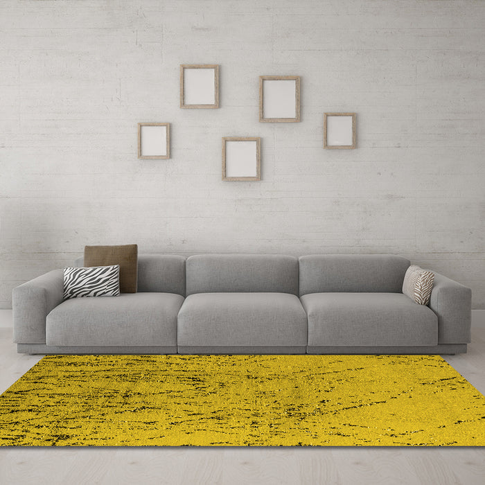 Machine Washable Solid Yellow Modern Rug in a Living Room, wshurb2887yw