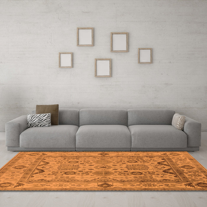 Machine Washable Oriental Orange Traditional Area Rugs in a Living Room, wshurb2888org