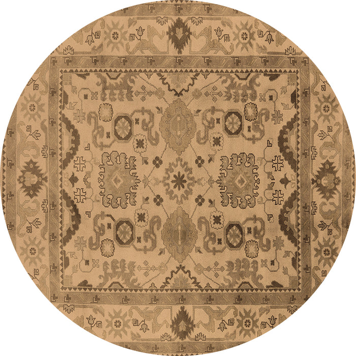 Round Machine Washable Oriental Brown Traditional Rug, wshurb2888brn