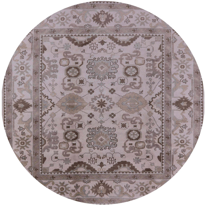 Round Mid-Century Modern Silver Pink Oriental Rug, urb2888