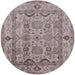 Round Mid-Century Modern Silver Pink Oriental Rug, urb2888