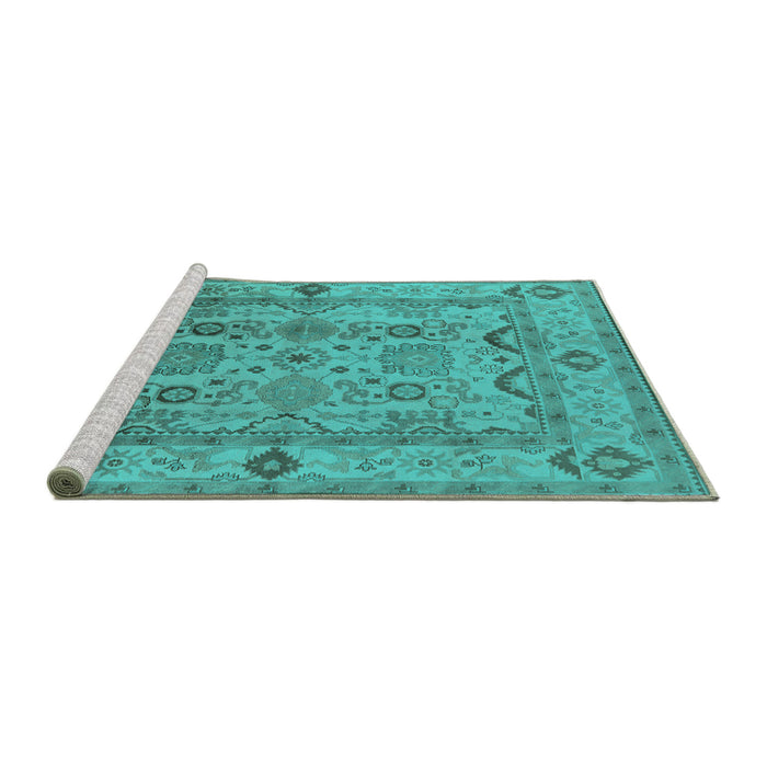 Sideview of Machine Washable Oriental Turquoise Traditional Area Rugs, wshurb2888turq