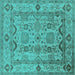 Square Oriental Turquoise Traditional Rug, urb2888turq