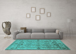 Machine Washable Oriental Turquoise Traditional Area Rugs in a Living Room,, wshurb2888turq
