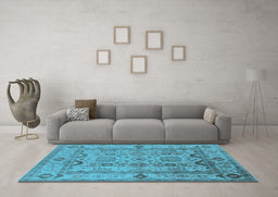 Machine Washable Oriental Light Blue Traditional Rug in a Living Room, wshurb2888lblu