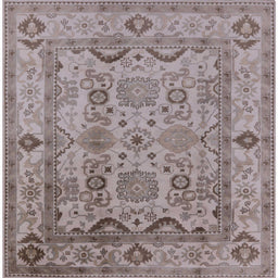 Square Mid-Century Modern Silver Pink Oriental Rug, urb2888