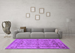 Machine Washable Oriental Purple Traditional Area Rugs in a Living Room, wshurb2888pur