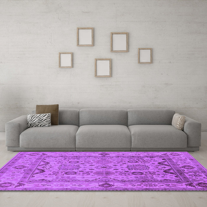 Machine Washable Oriental Purple Traditional Area Rugs in a Living Room, wshurb2888pur