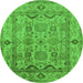 Round Machine Washable Oriental Green Traditional Area Rugs, wshurb2888grn