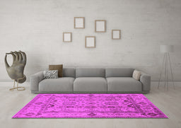 Machine Washable Oriental Pink Traditional Rug in a Living Room, wshurb2888pnk