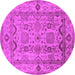 Round Machine Washable Oriental Pink Traditional Rug, wshurb2888pnk