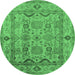 Round Machine Washable Oriental Emerald Green Traditional Area Rugs, wshurb2888emgrn