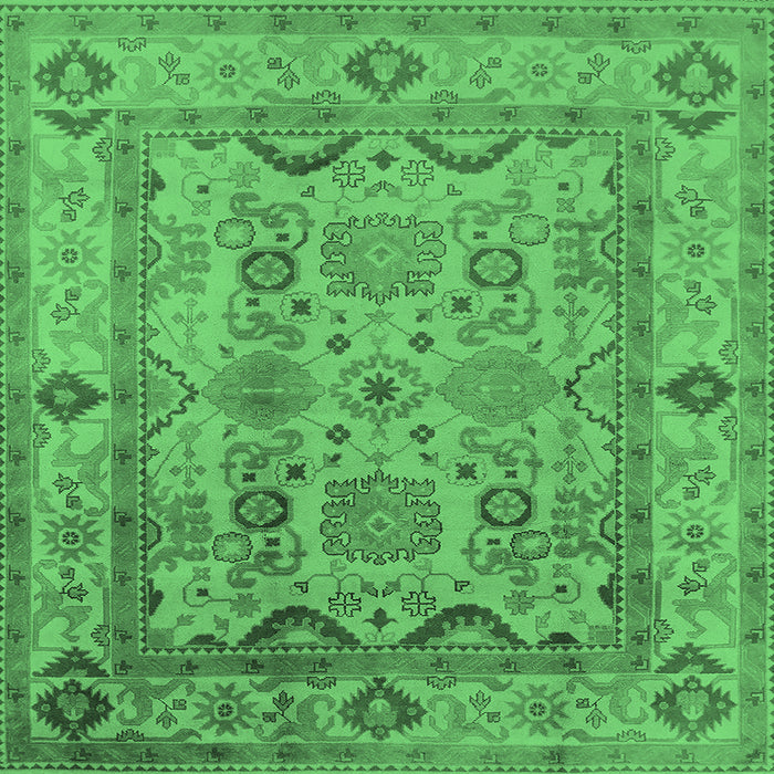 Square Machine Washable Oriental Emerald Green Traditional Area Rugs, wshurb2888emgrn