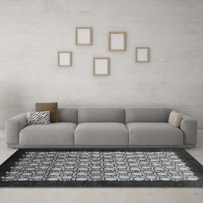 Machine Washable Oriental Gray Industrial Rug in a Living Room,, wshurb2889gry