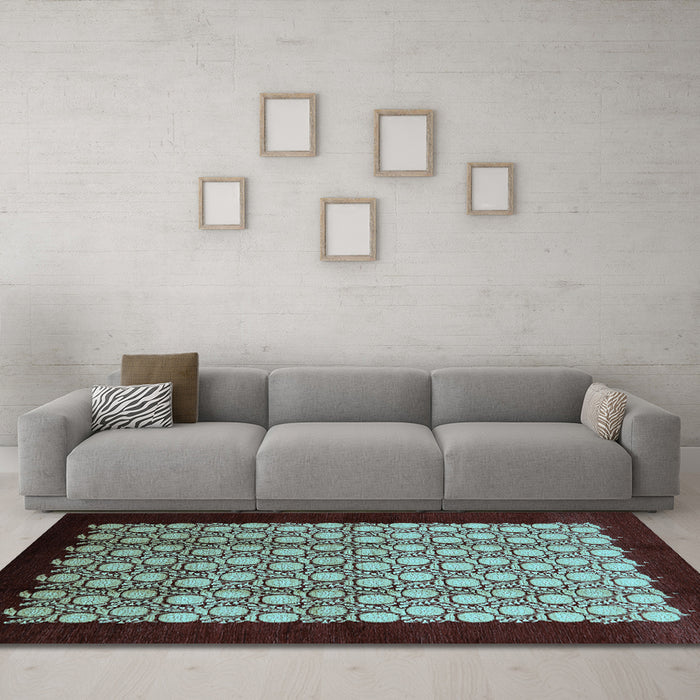 Machine Washable Oriental Light Blue Industrial Rug in a Living Room, wshurb2889lblu