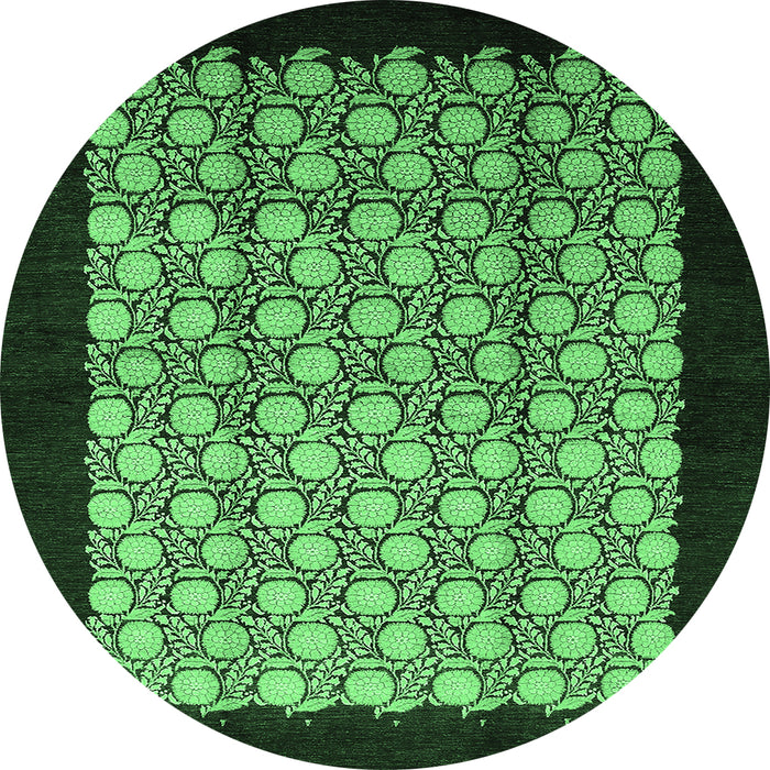 Round Machine Washable Oriental Emerald Green Industrial Area Rugs, wshurb2889emgrn