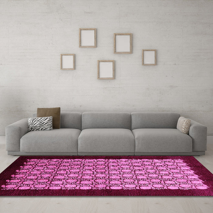 Machine Washable Oriental Pink Industrial Rug in a Living Room, wshurb2889pnk