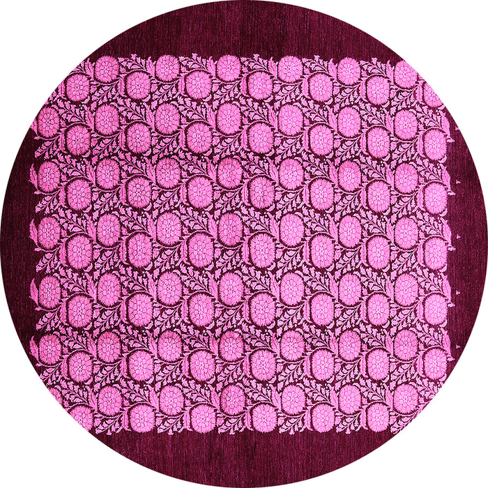 Round Machine Washable Oriental Pink Industrial Rug, wshurb2889pnk