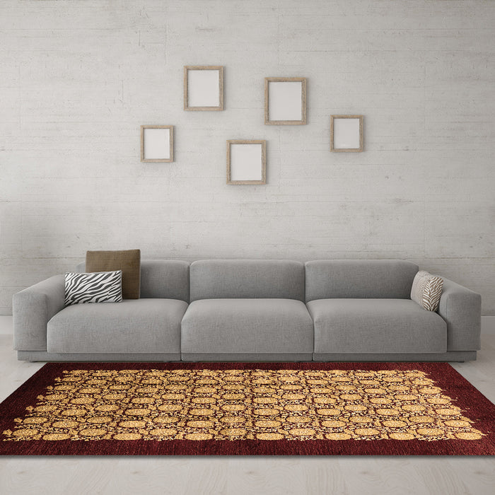 Machine Washable Oriental Brown Industrial Rug in a Living Room,, wshurb2889brn