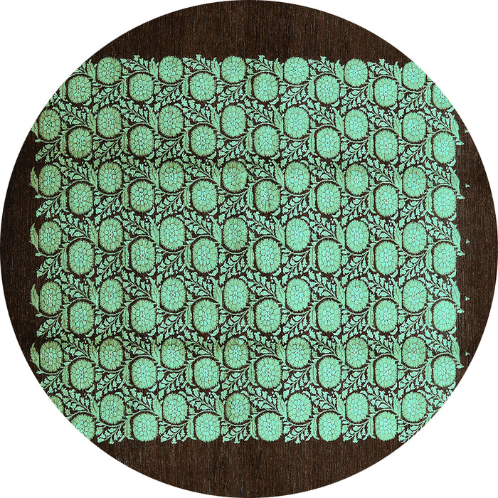 Round Oriental Turquoise Industrial Rug, urb2889turq