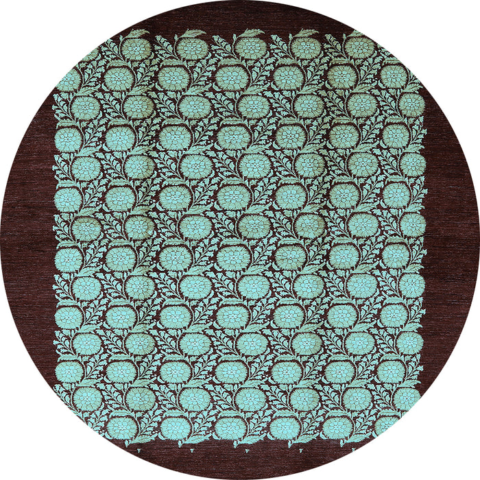 Round Machine Washable Oriental Light Blue Industrial Rug, wshurb2889lblu